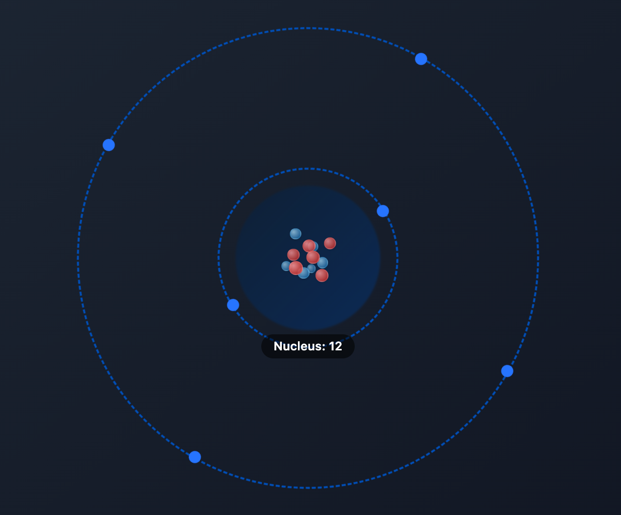 Atom Builder snapshot of a Bohr model with electrons orbiting a nucleus
